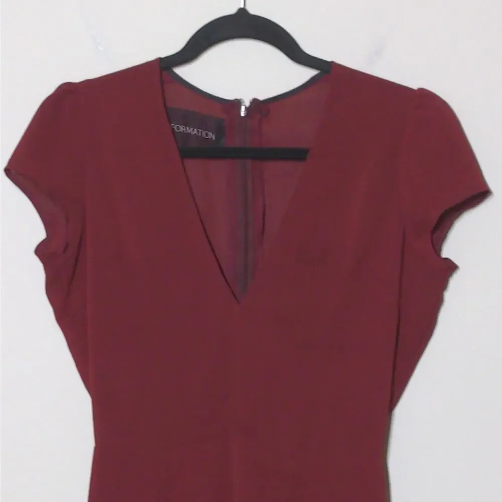 Reformation Burgundy Dress V-neck Fit and Flare Cap Sleeves S - Picture 2 of 9